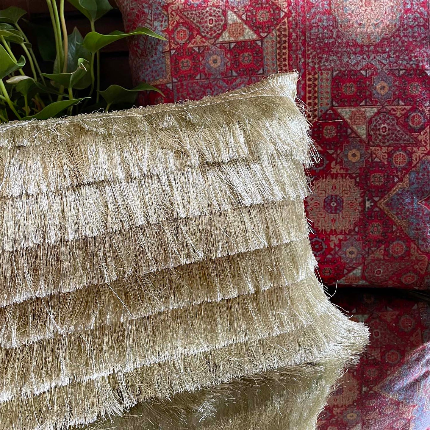 Golden Fringes Long cushion cover