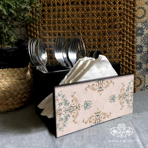 Pale Florids Cutlery Stand with Tissue Paper Holder