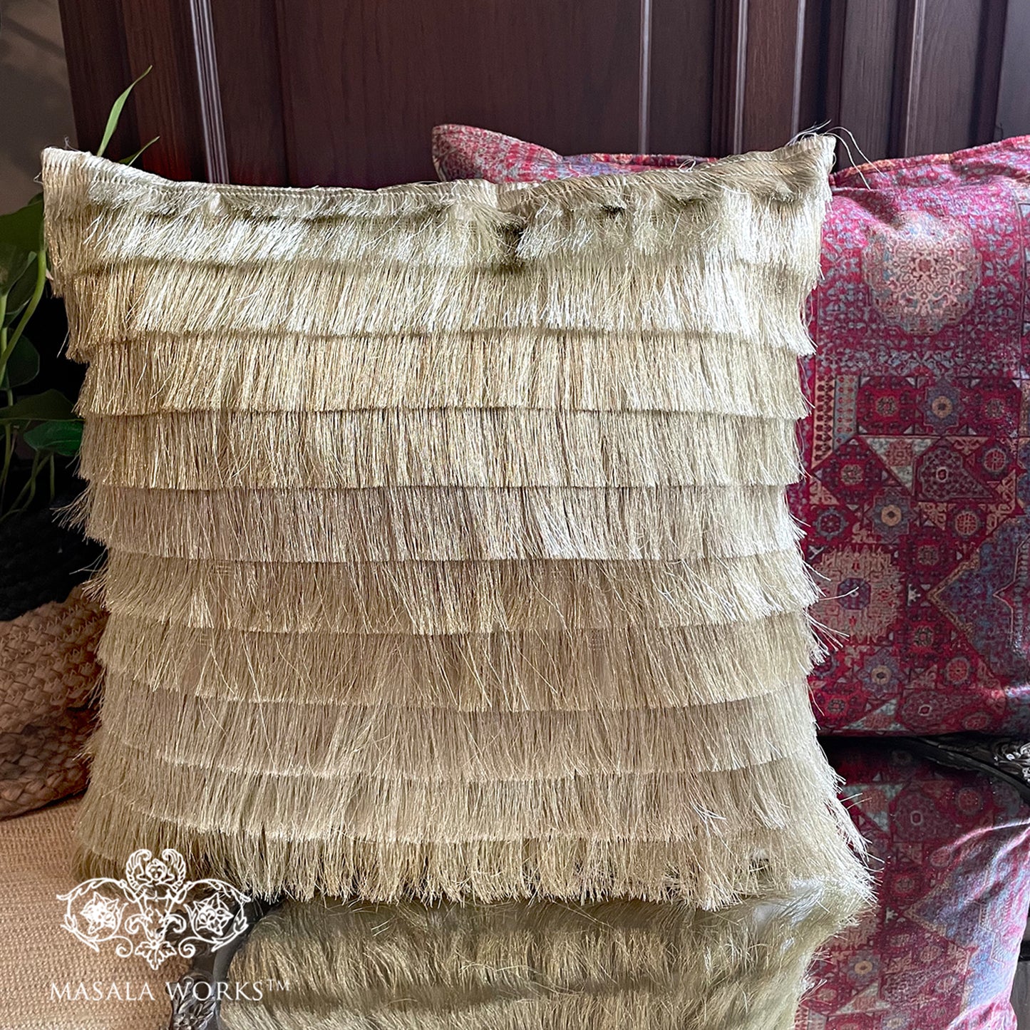 Golden Fringes cushion cover
