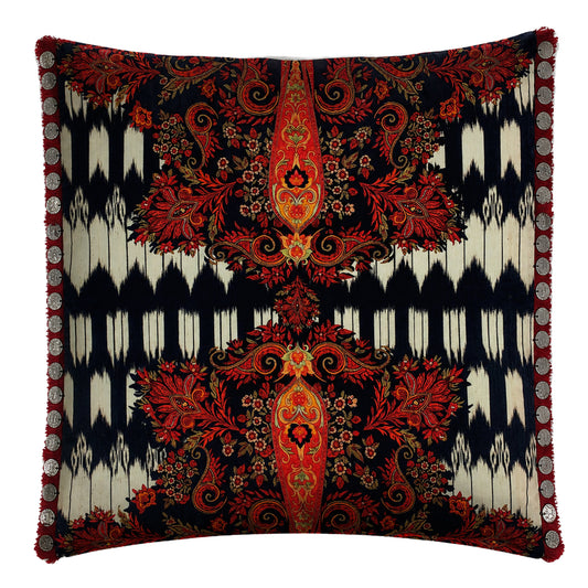 Black & White Paisley Cushions Cover With Coins