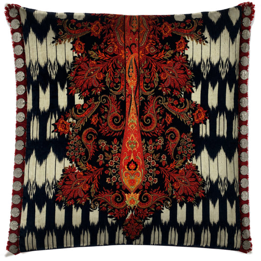 Black & White Paisley Cushions Cover With Coins