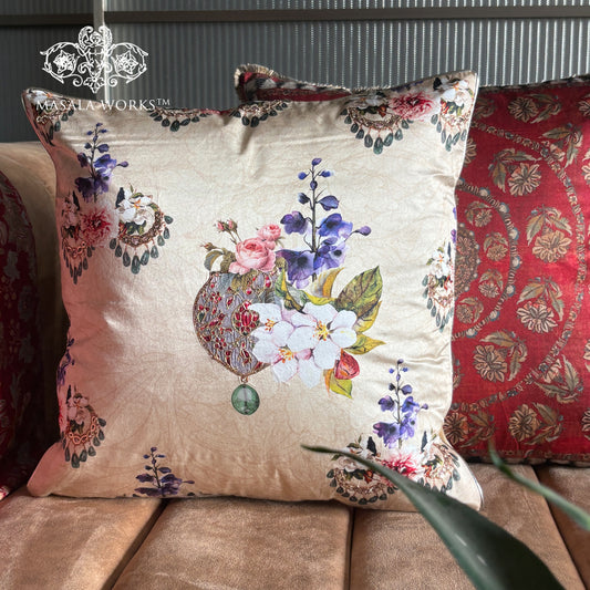 Floral Jewelled Embroidered Cushion Cover