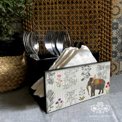 Majestic Elephant Cutlery Stand with Tissue Paper Holder