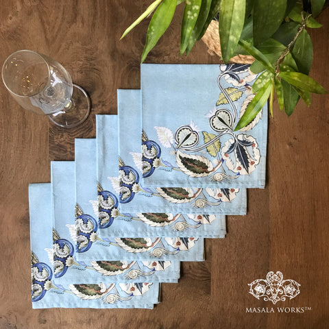 Azure Foliage Set Of 6 Table Napkins