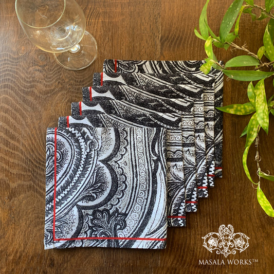 B&W Paisley Set Of 6 Table Napkins
