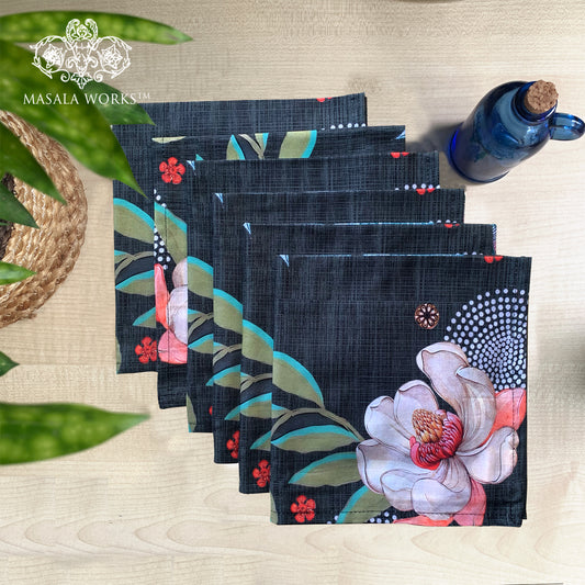 Midnight Foliage Set Of 6 Table Napkins
