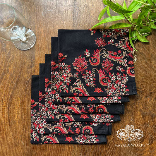 Pashmina Black Set Of 6 Table Napkins