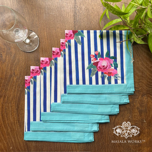 Stripes And Petal Set Of 6 Table Napkins