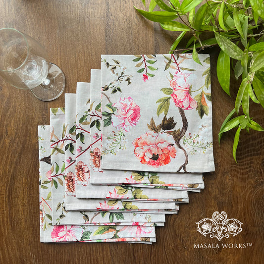 Peonys in Bloom Set Of 6 Table Napkins