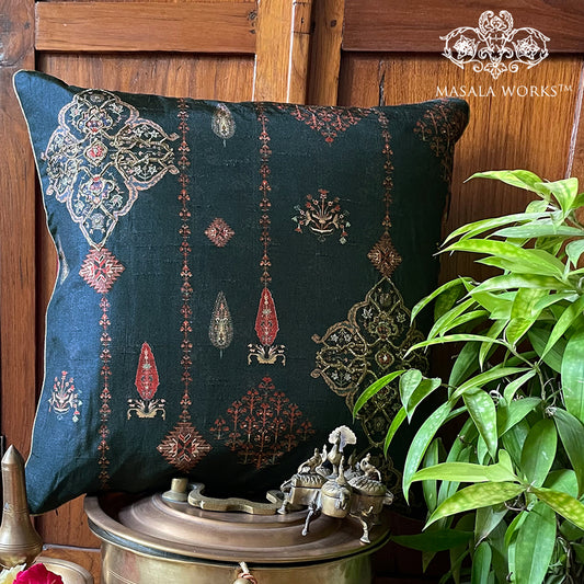 Ornate Mughal Boota Deep blue cushion cover