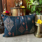 Ornate Mughal Boota Deep blue long  cushion cover