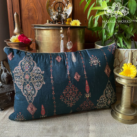 Ornate Mughal Boota Deep blue long  cushion cover