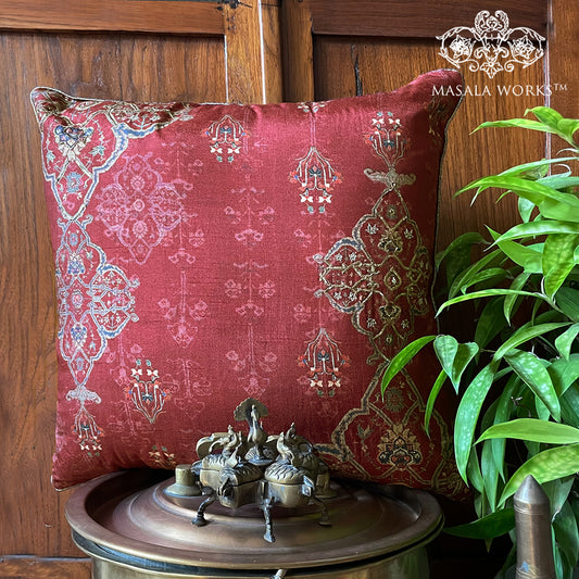Ornate Mughal boota Rust Jaal  cushion cover