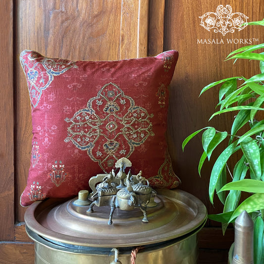 Ornate Mughal Boota Rust Cushion Cover Small