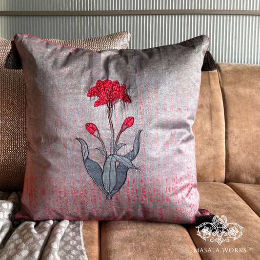 Tulip Opulence Embroidered Cushion Cover