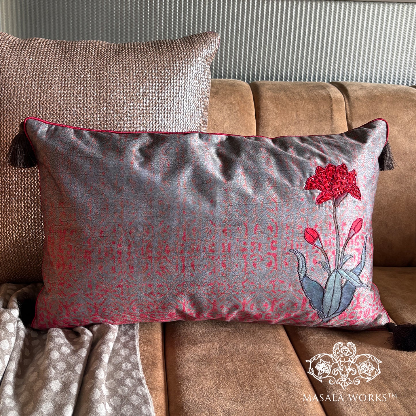 Tulip Opulence Embroidered Cushion Cover Long
