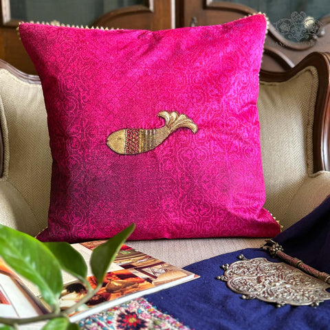 Ornate Machali Embroidered Cushion Cover
