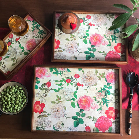 Enchanted Rose Garden Wooden Tray Set