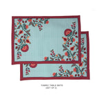 Floral Tranquil Blue Fabric Table mats (set of 2)