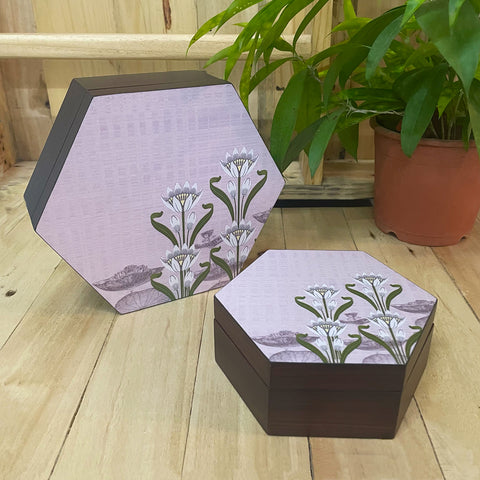 Art Nouveau Pink Lotus Hexagon Box