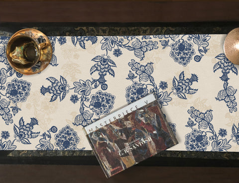 Blue Pottery Chintz Cotton Table Runner
