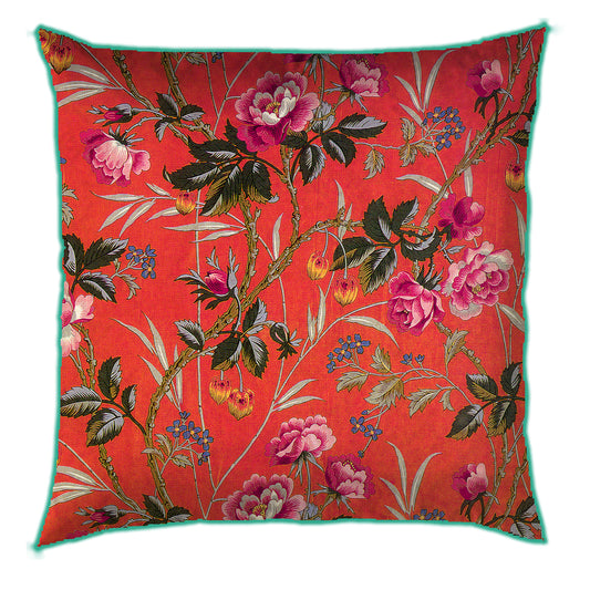 Floral Bahaar (Orange) Cushion Cover
