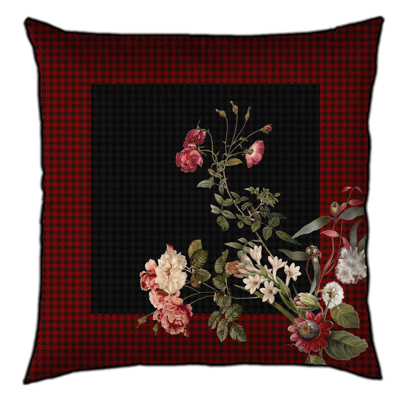 Floral Houndstooth Border Cushion Cover