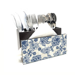 Blue Pottery Chintz Cutlery Stand with Tissue Paper Holder