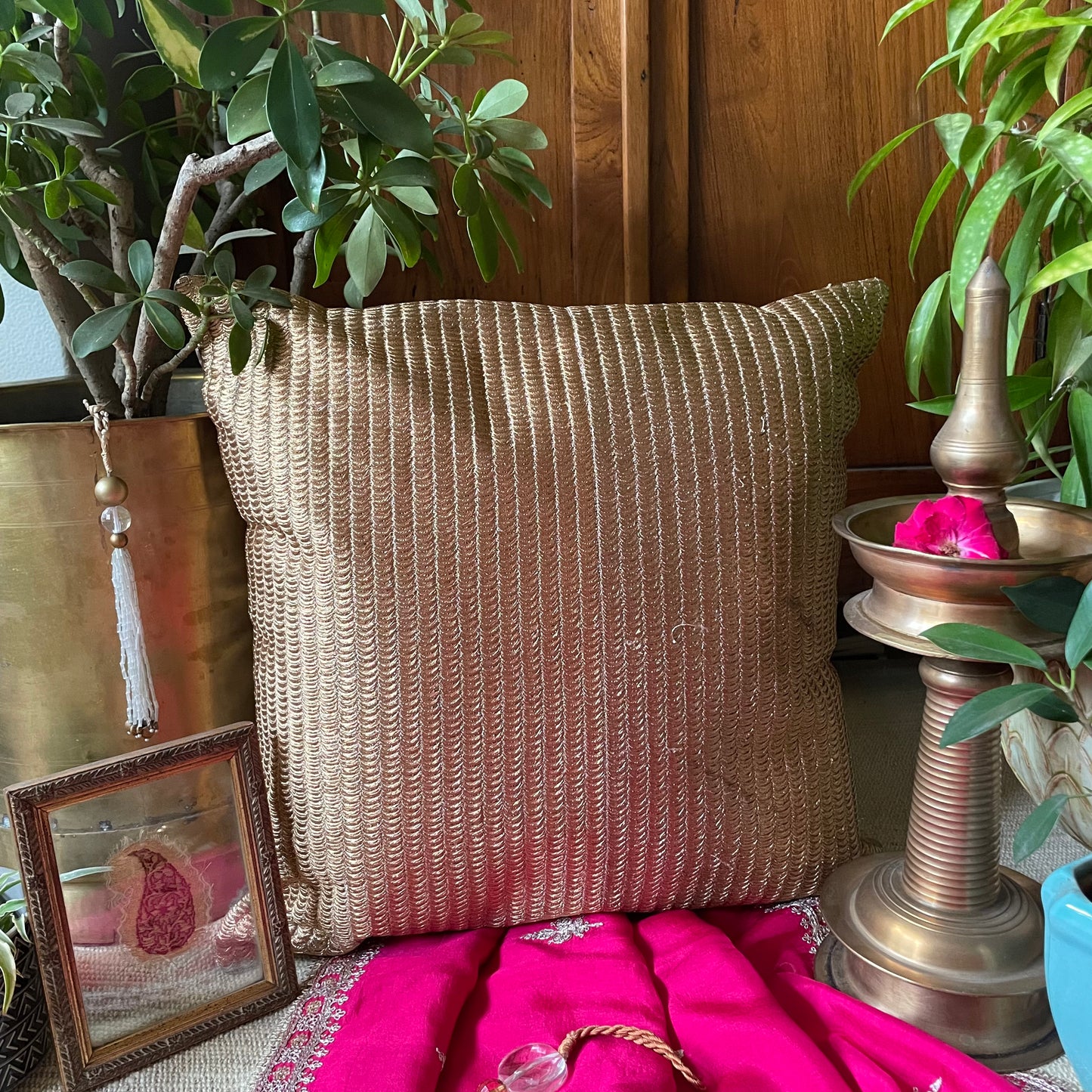 Textured Gold Embroidered Cushion