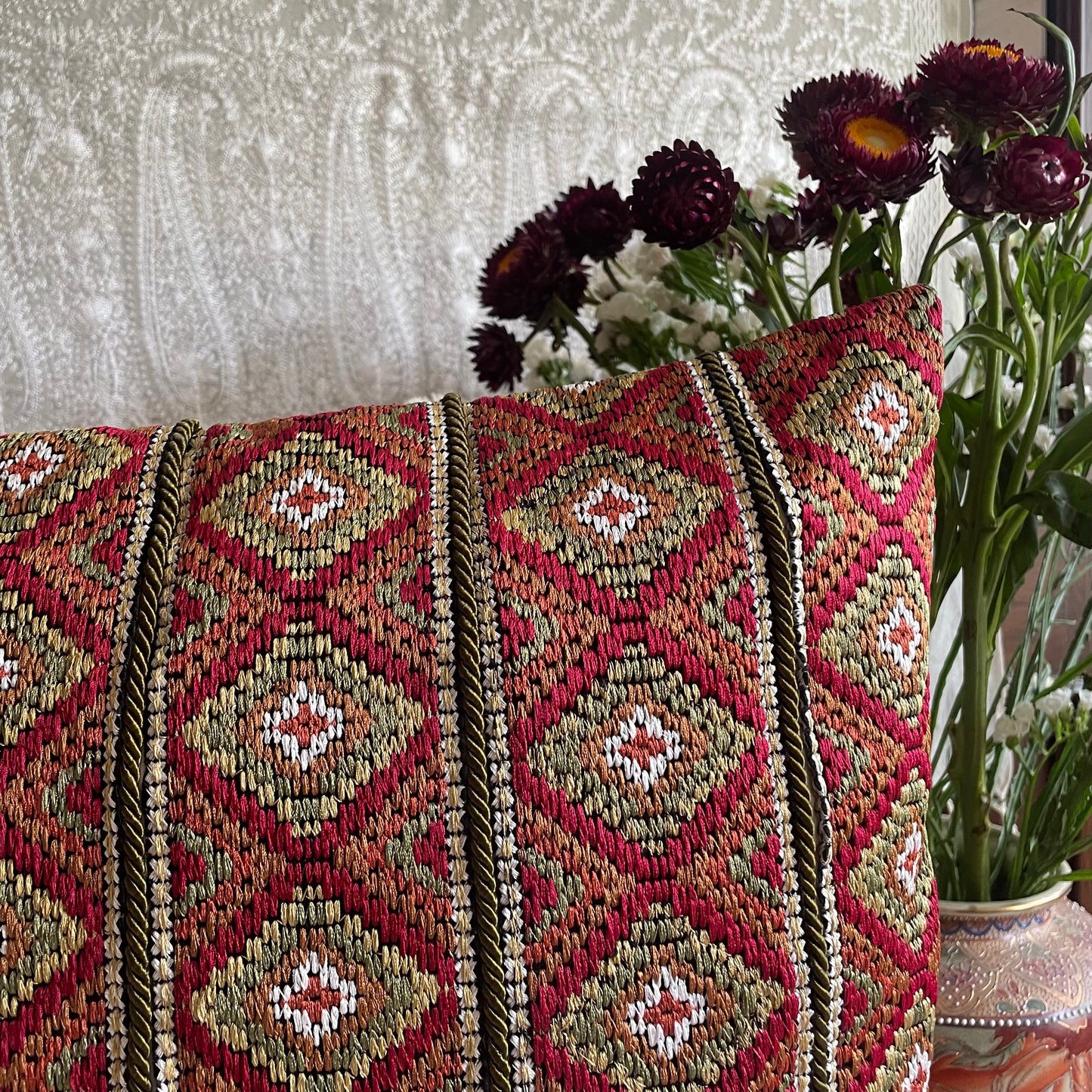 Embroidered Tribal Ikat Cushion Cover