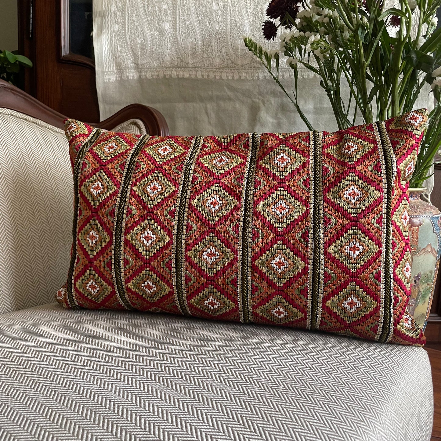 Embroidered Tribal Ikat Cushion Cover