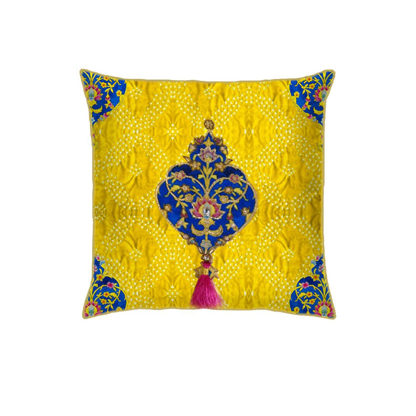 Yellow Bandhani Embroidered Cushion Cover Small Last 2 Piece