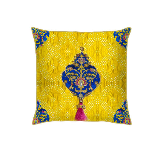 Yellow Bandhani Embroidered Cushion Cover Small Last 2 Piece