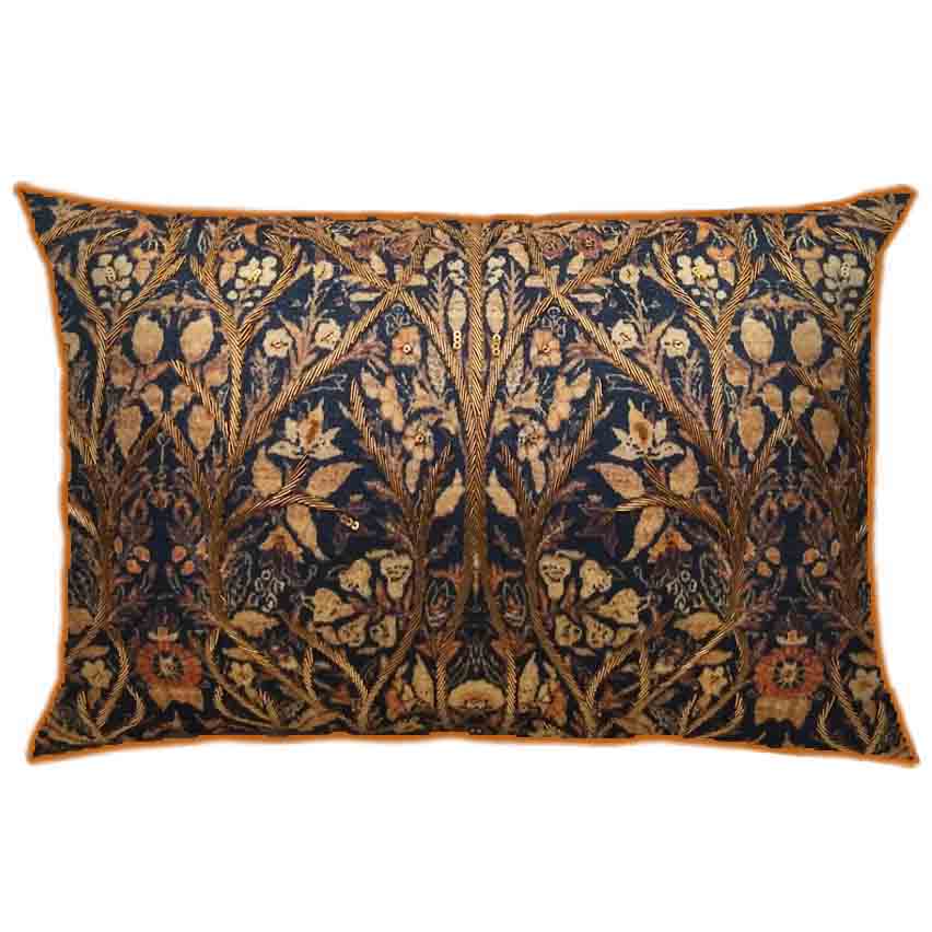 Black Kalamkari Jaal Embroidered Cushion Cover