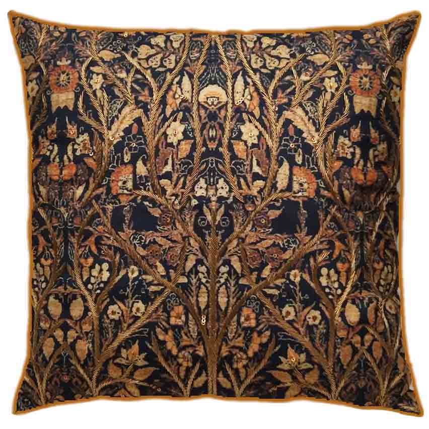 Black Kalamkari Jaal Embroidered Cushion Cover