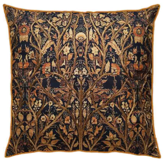 Black Kalamkari Jaal Embroidered Cushion Cover